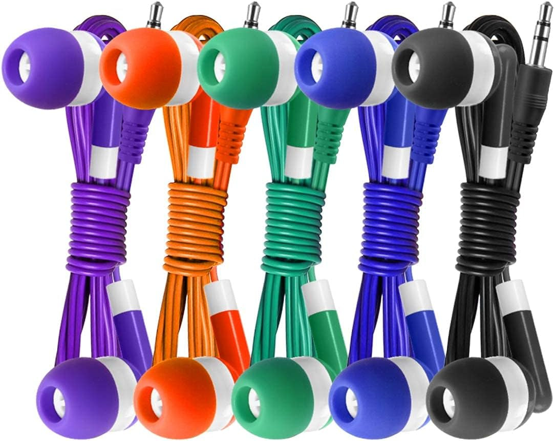 Bulk Earbuds 50 Pack for Classroom -  Wholesale Earbuds Headphones Wired Stereo Earphones Multi Color for Kids Toddlers Teen at School Library Room Homeschool Online Teaching