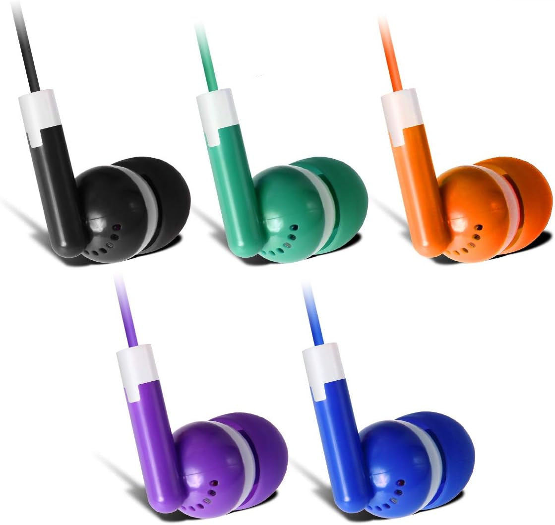 Bulk Earbuds 50 Pack for Classroom -  Wholesale Earbuds Headphones Wired Stereo Earphones Multi Color for Kids Toddlers Teen at School Library Room Homeschool Online Teaching