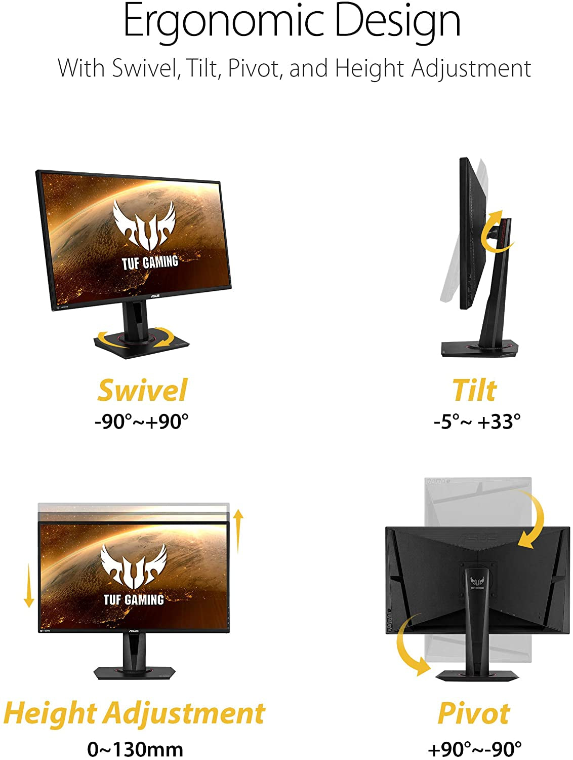 TUF Gaming 27" 2K HDR Gaming Monitor (VG27AQ) - WQHD (2560 X 1440), 165Hz (Supports 144Hz), 1Ms, Extreme Low Motion Blur, Speaker, G-SYNC Compatible, VESA Mountable, Displayport, HDMI