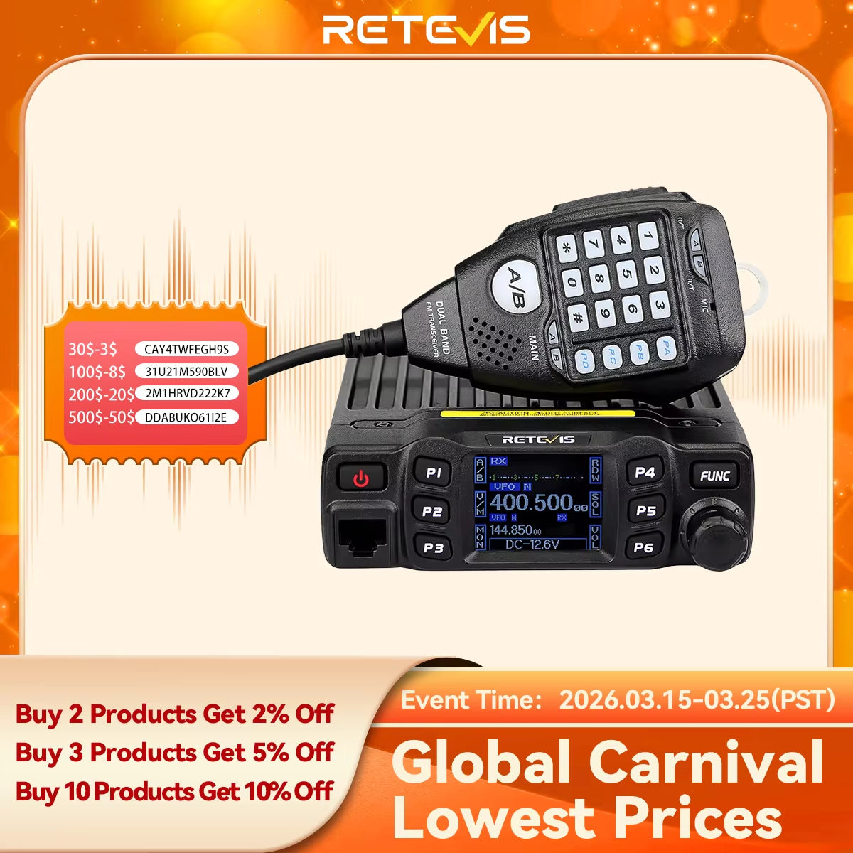RT95 Mobile Ham Radio Two-Way Car Radio VHF UHF Dual Band Mobile Radio Station Transceiver Base Station for Camping
