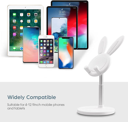 Cute Cell Phone Stand, Angle Height Adjustable  Cell Phone Stand for Desk, Cute Bunny Phone Holder Stand, Compatible with All Mobile Phones,Iphone,Samsung,Pixel,Ipad,Tablet (White)