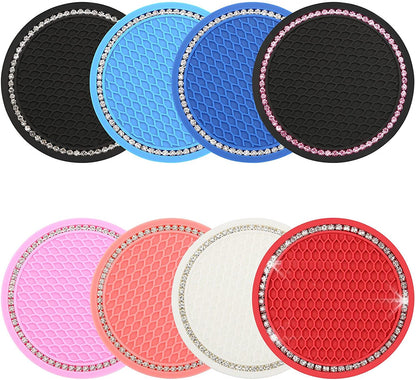 2PCS Bling Car Cup Coaster, Universal Vehicle Bling Holder Insert,2.75 Inch Rhinestone anti Slip Silicone Insert,Suitable for Most Car Interior,Best Gift Car Bling for Women, Black, 2 Pack