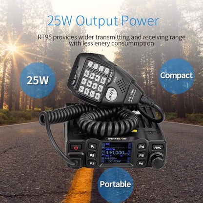 RT95 Mobile Ham Radio Two-Way Car Radio VHF UHF Dual Band Mobile Radio Station Transceiver Base Station for Camping