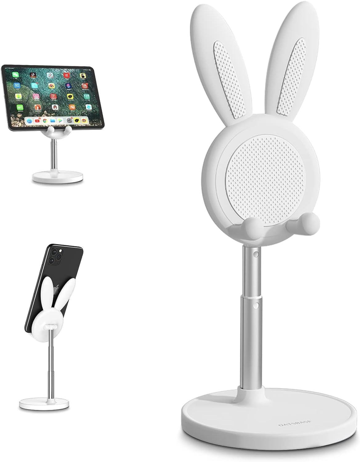 Cute Cell Phone Stand, Angle Height Adjustable  Cell Phone Stand for Desk, Cute Bunny Phone Holder Stand, Compatible with All Mobile Phones,Iphone,Samsung,Pixel,Ipad,Tablet (White)